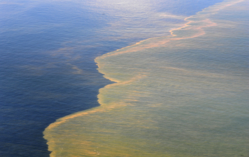 Oil on the surface of ocean water.